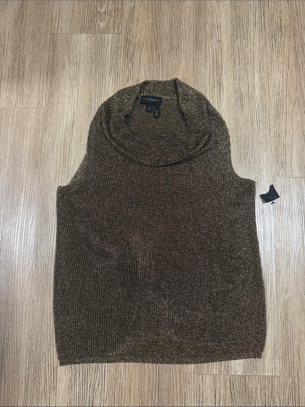 Donna Karan Metallic gold Cowl Neck Sleeveless Sweater XL